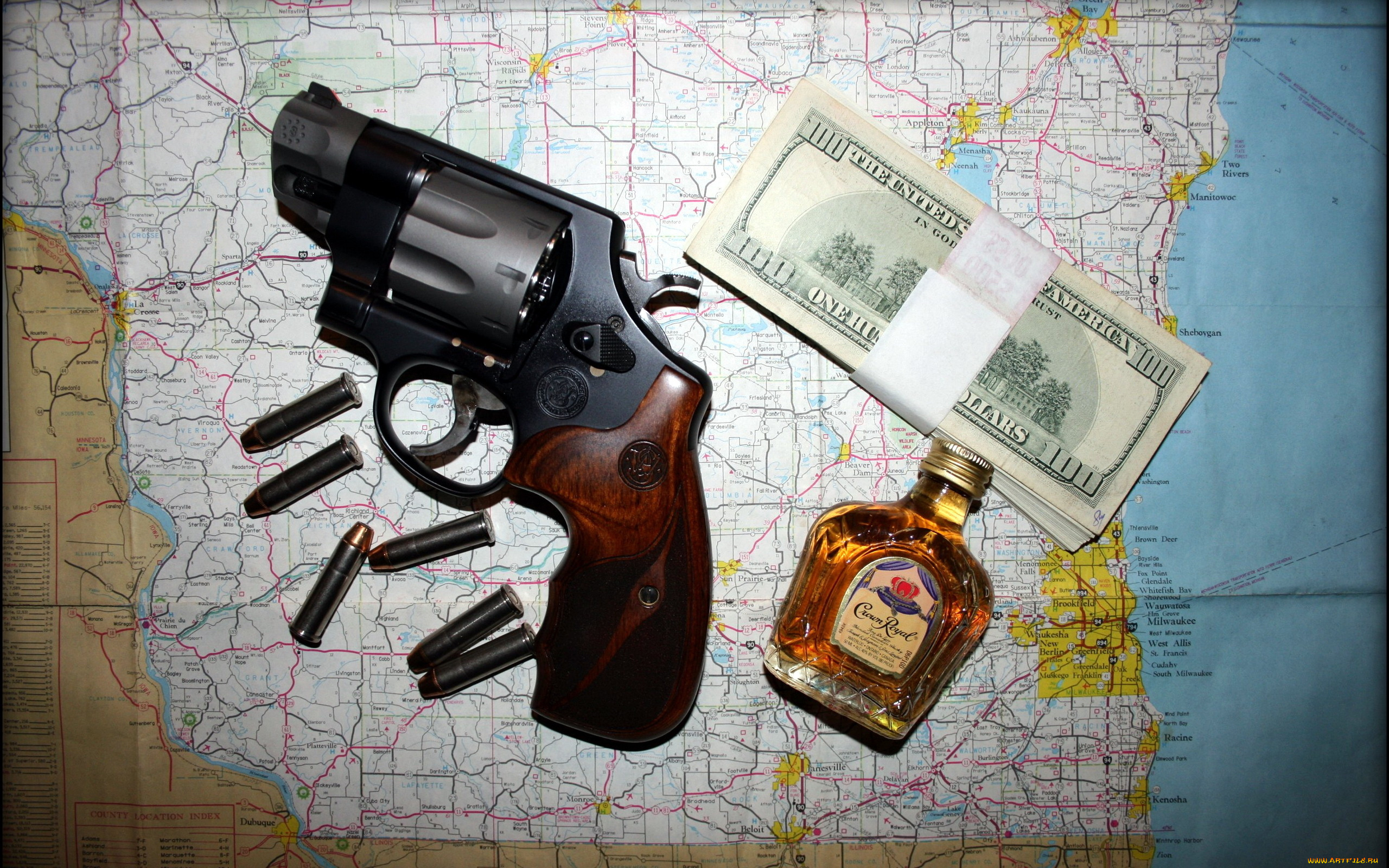 оружие, револьверы, карта, деньги, револвер