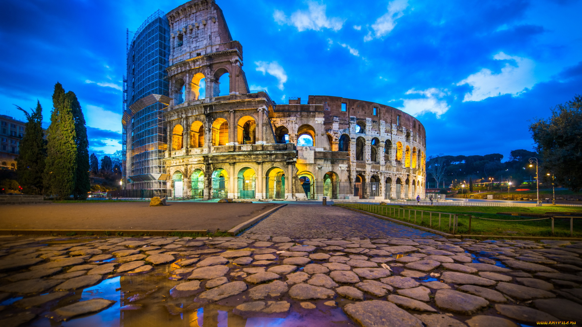 города, рим, , ватикан, , италия, rome, italy, colosseum, reflection, blue, hour