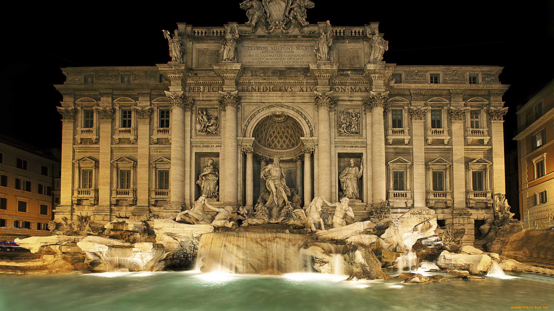 rome, week, -, trevi, fountain, at, night, города, рим, , ватикан, , италия, фонтаны, ночь, дворец