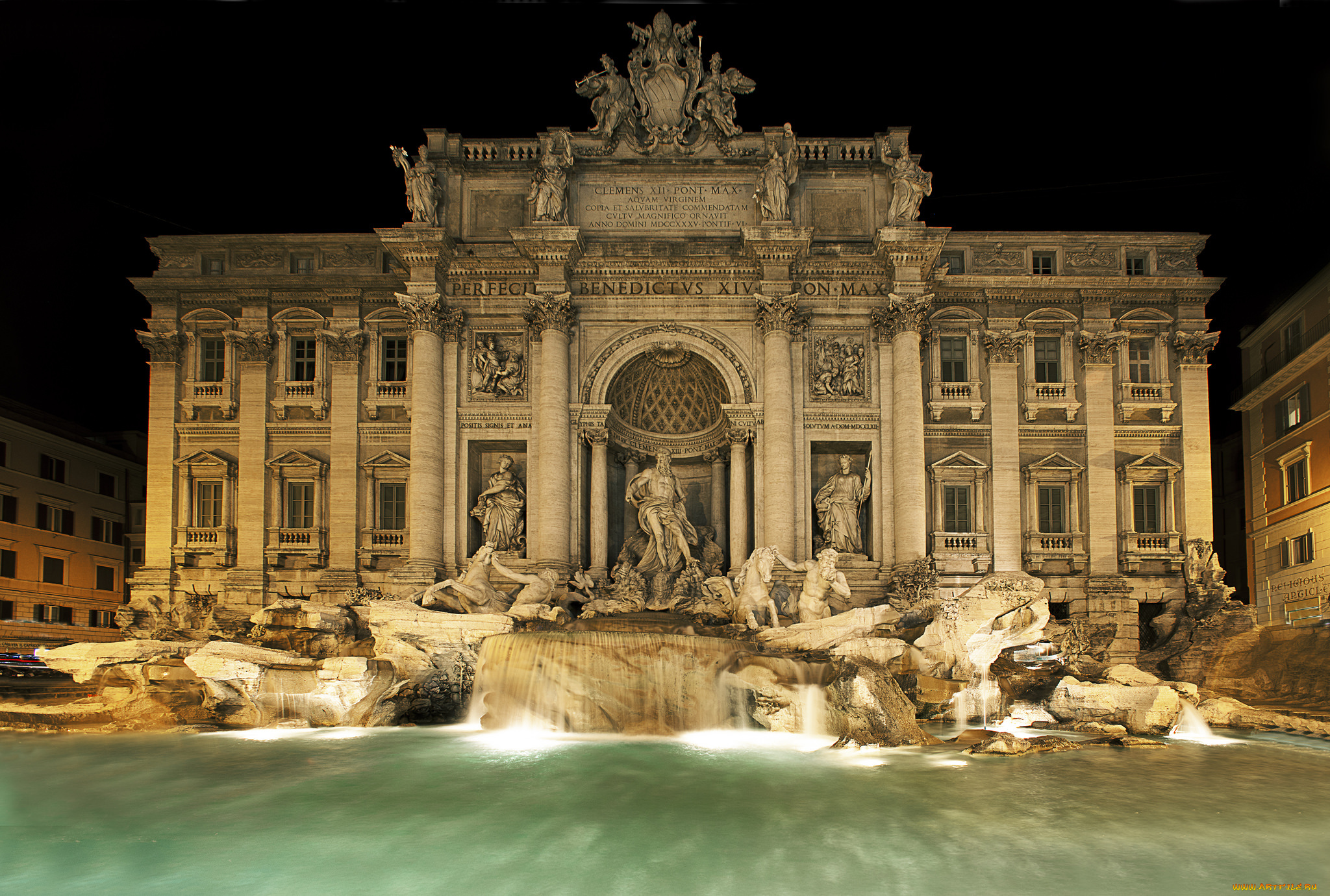 rome, week, -, trevi, fountain, at, night, города, рим, , ватикан, , италия, фонтаны, ночь, дворец