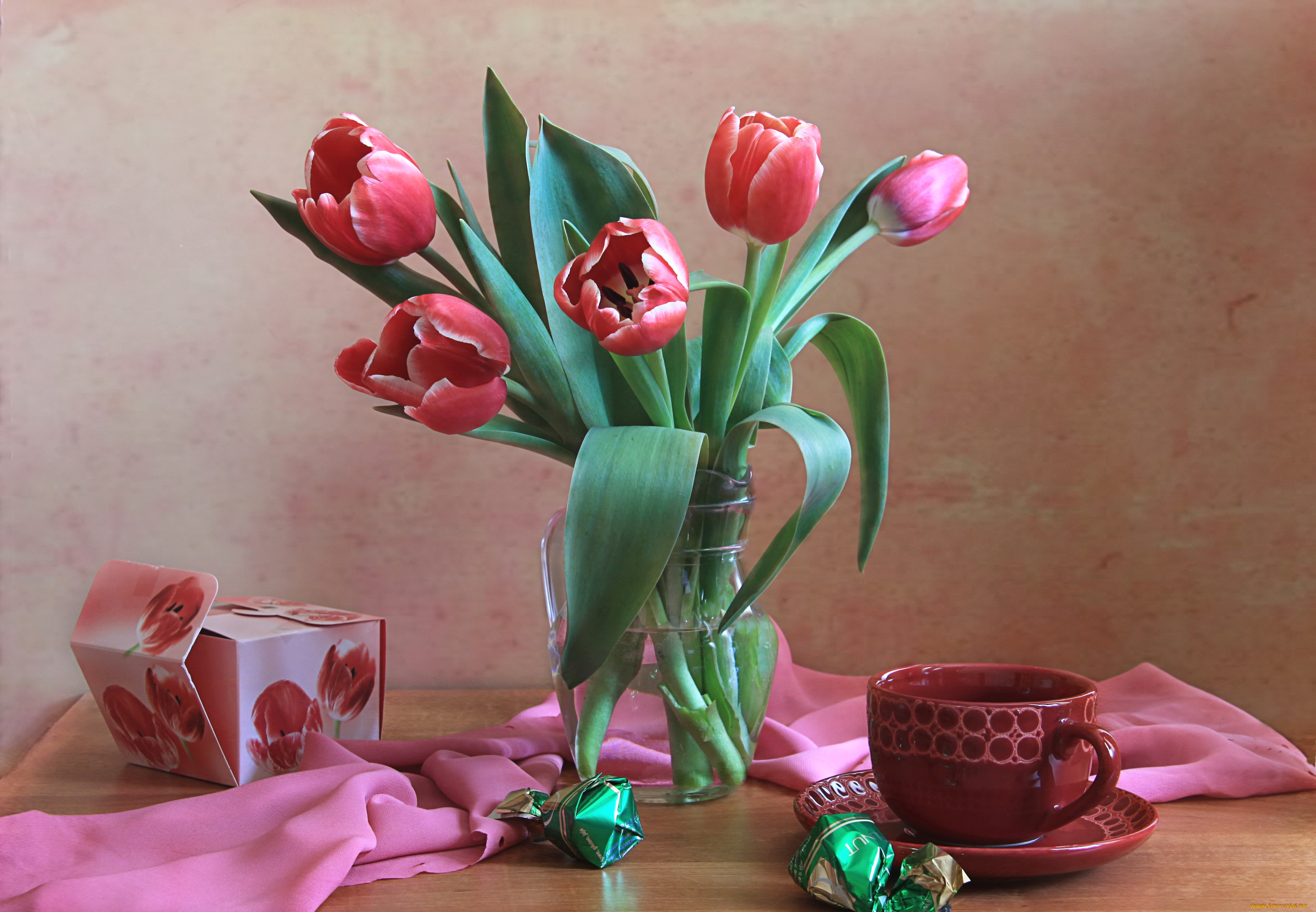 цветы, тюльпаны, конфеты, букет