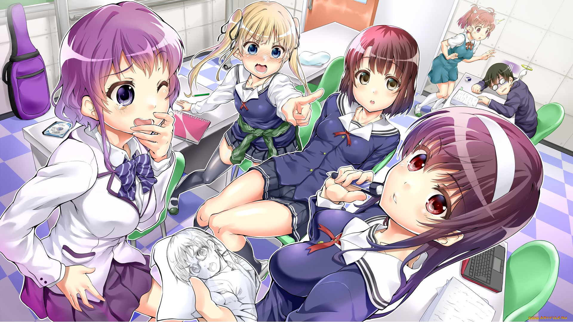 аниме, saenai, heroine, no, sodatekata, saenai, heroine, no, sodatekata, hyoudou, michiru, kasumigaoka, utaha, katou, megumi, sawamura, spencer, eriri, ekakibito, класс, парты, девушки, парень