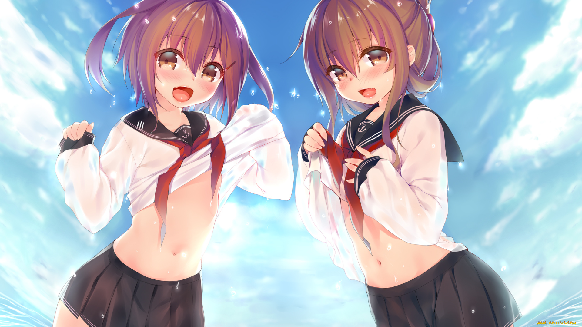 аниме, kantai, collection, девушки, взгляд, фон