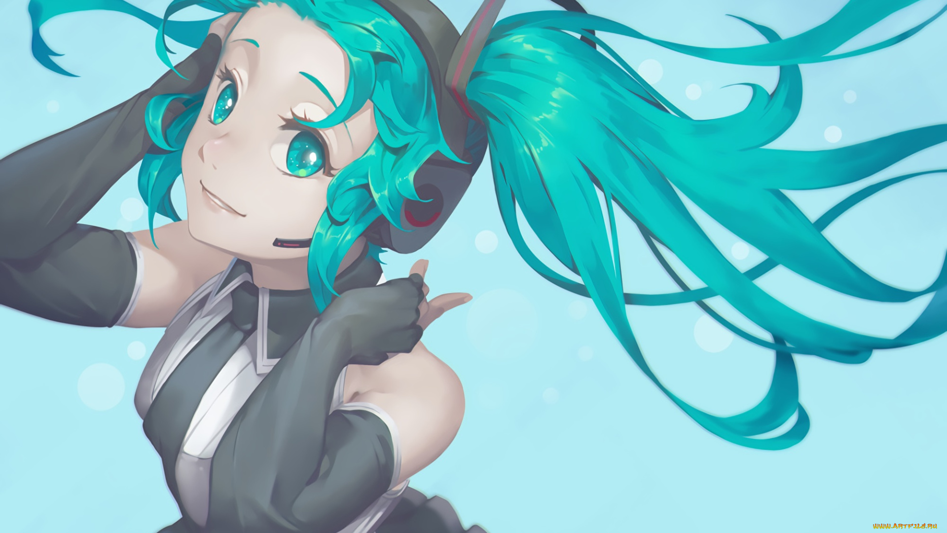 аниме, vocaloid, hatsune, miku, black, light