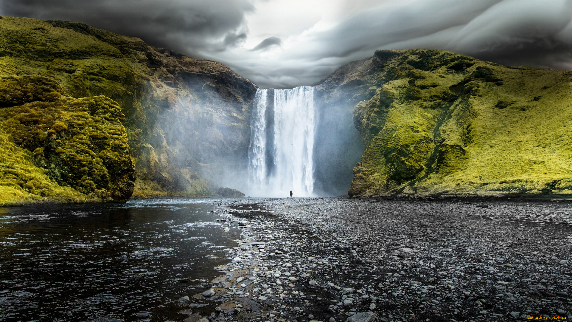 природа, водопады, исландия, живописный, водопад, скоугафосс