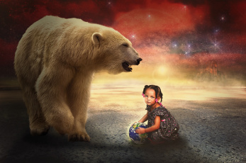 Картинка разное арты artistic art artwork fantasy creative digital photoshop manipulation цифровое искусство белый медведь девочка