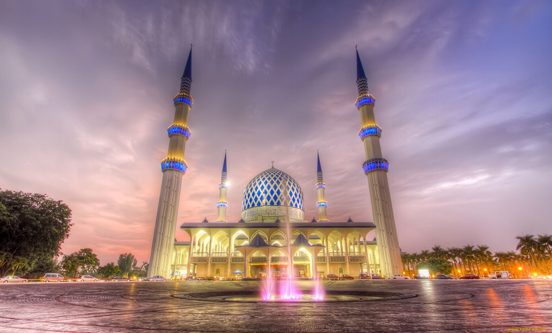 мечеть, селенгор, малайзия, города, мечети, медресе, подсветка, минареты, вечер