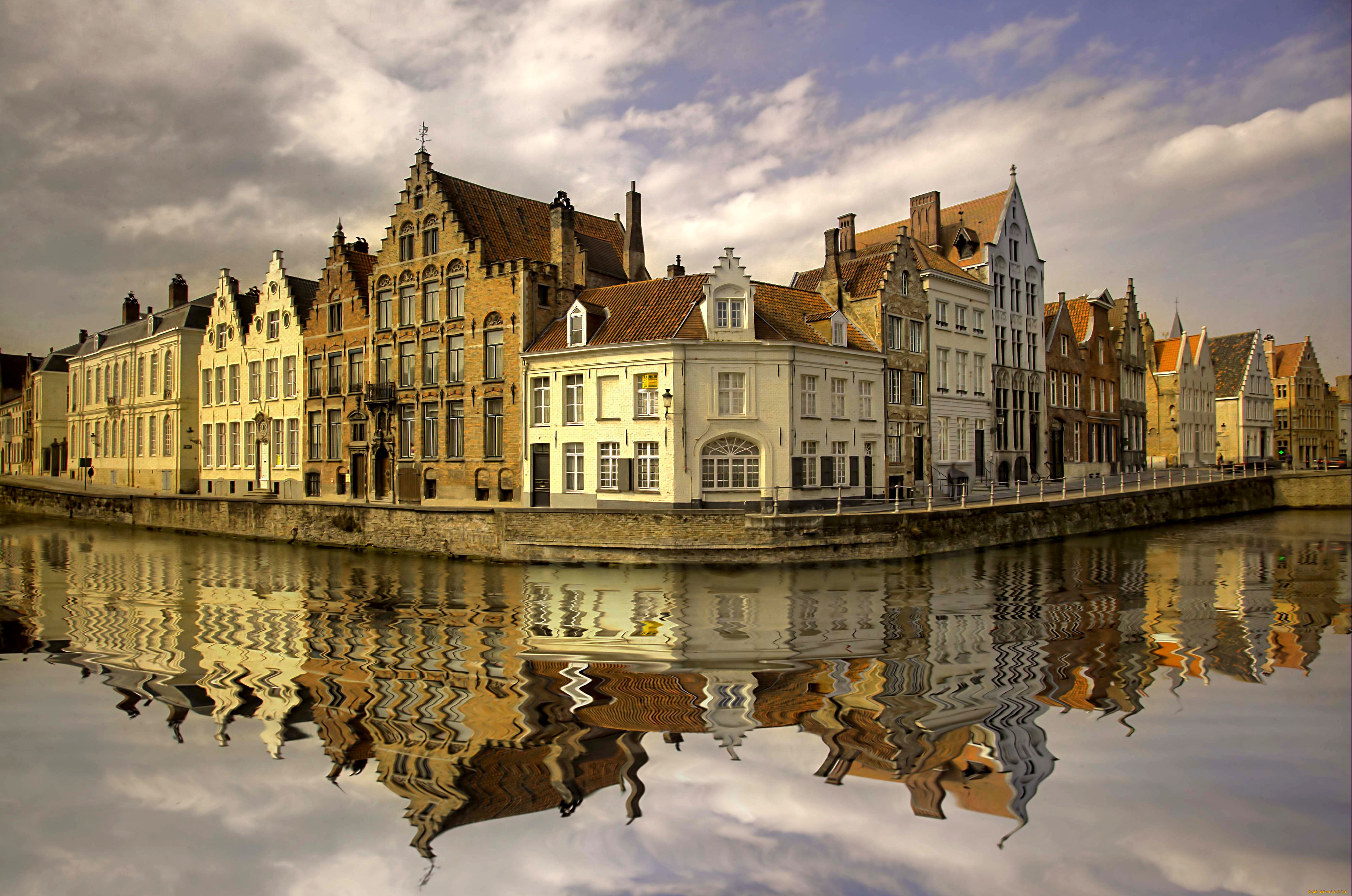 города, брюгге, бельгия, вода, отражение, здания