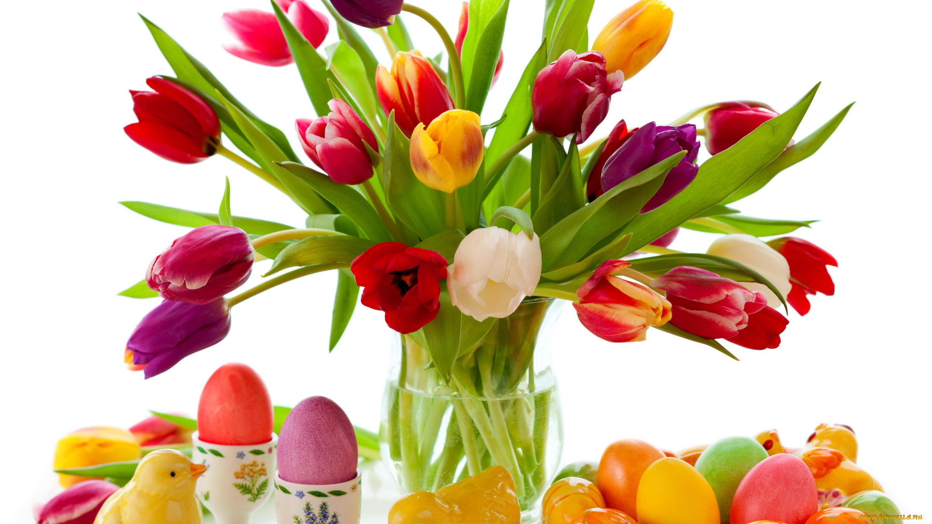 праздничные, пасха, яйца, весна, цветы, тюльпаны, tulips, colorful, eggs, flowers, spring, easter, крашеные