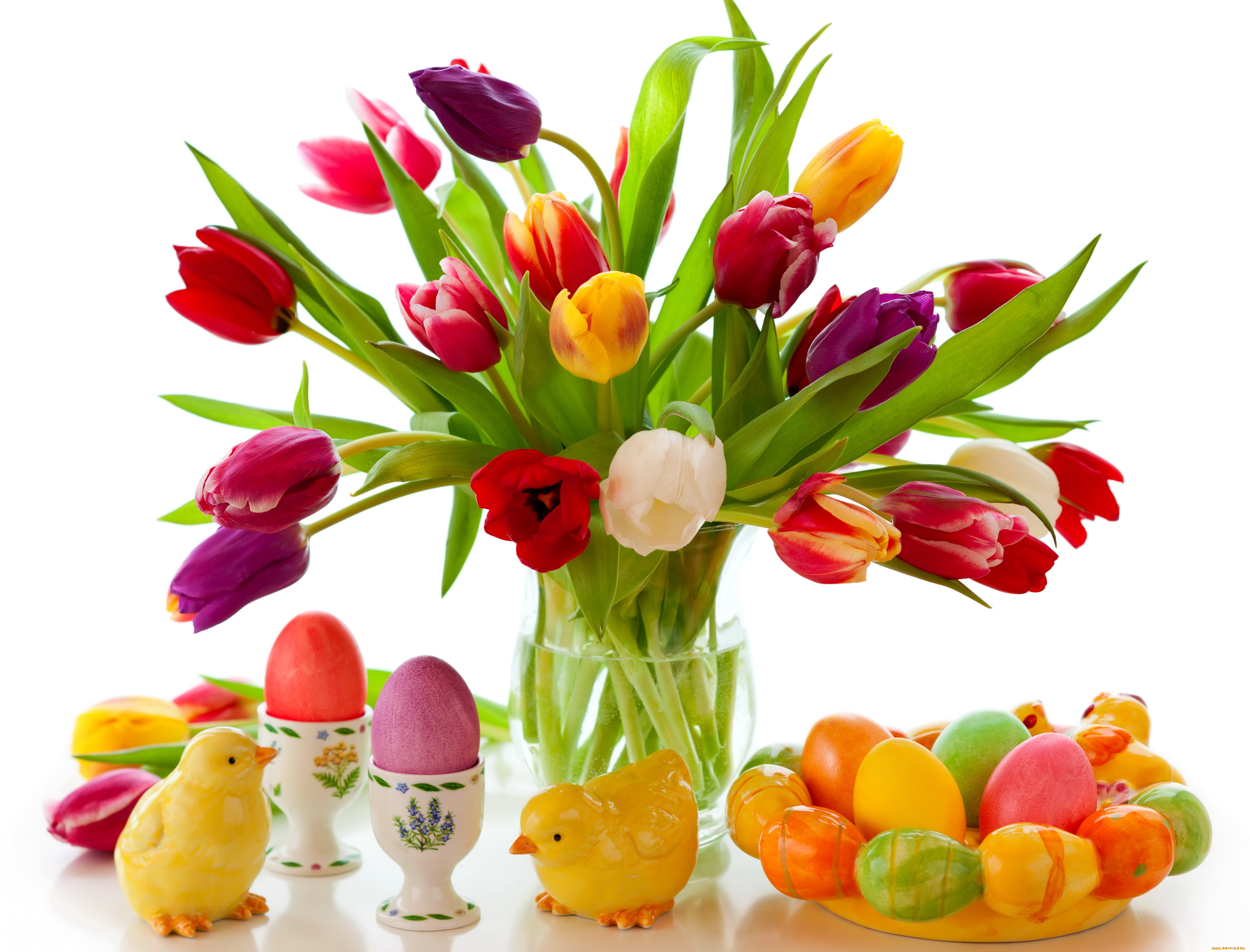 праздничные, пасха, яйца, весна, цветы, тюльпаны, tulips, colorful, eggs, flowers, spring, easter, крашеные