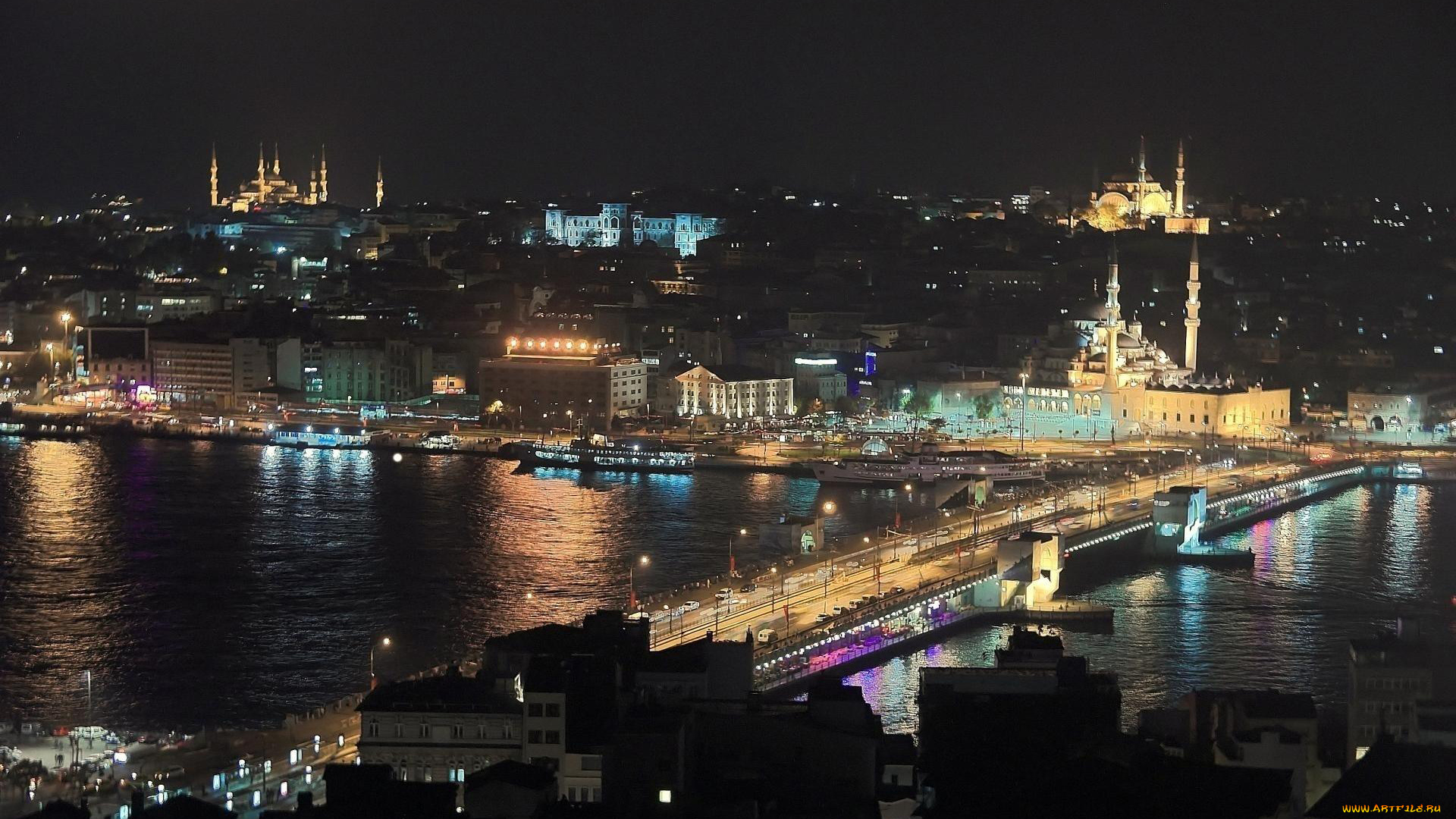 города, стамбул, , турция, мечети, мост, вечер