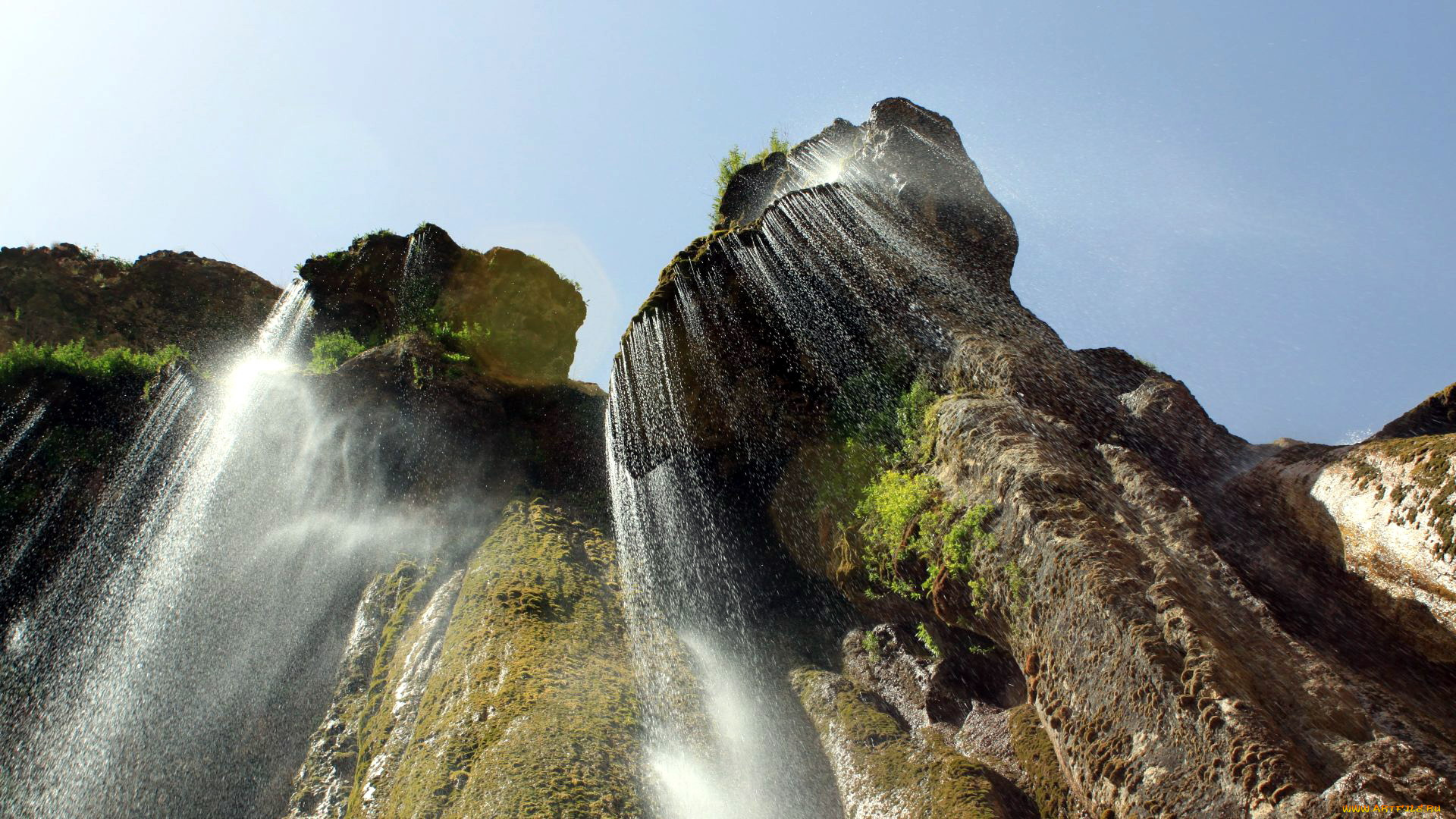 природа, водопады, скалы, поток