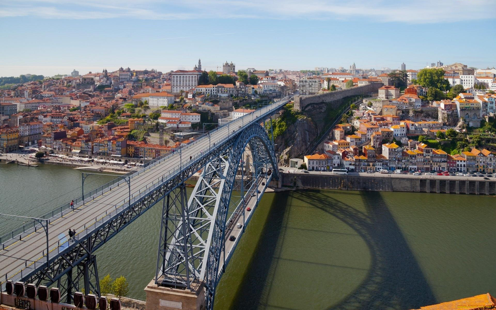 города, порту, , португалия, мост, панорама, река