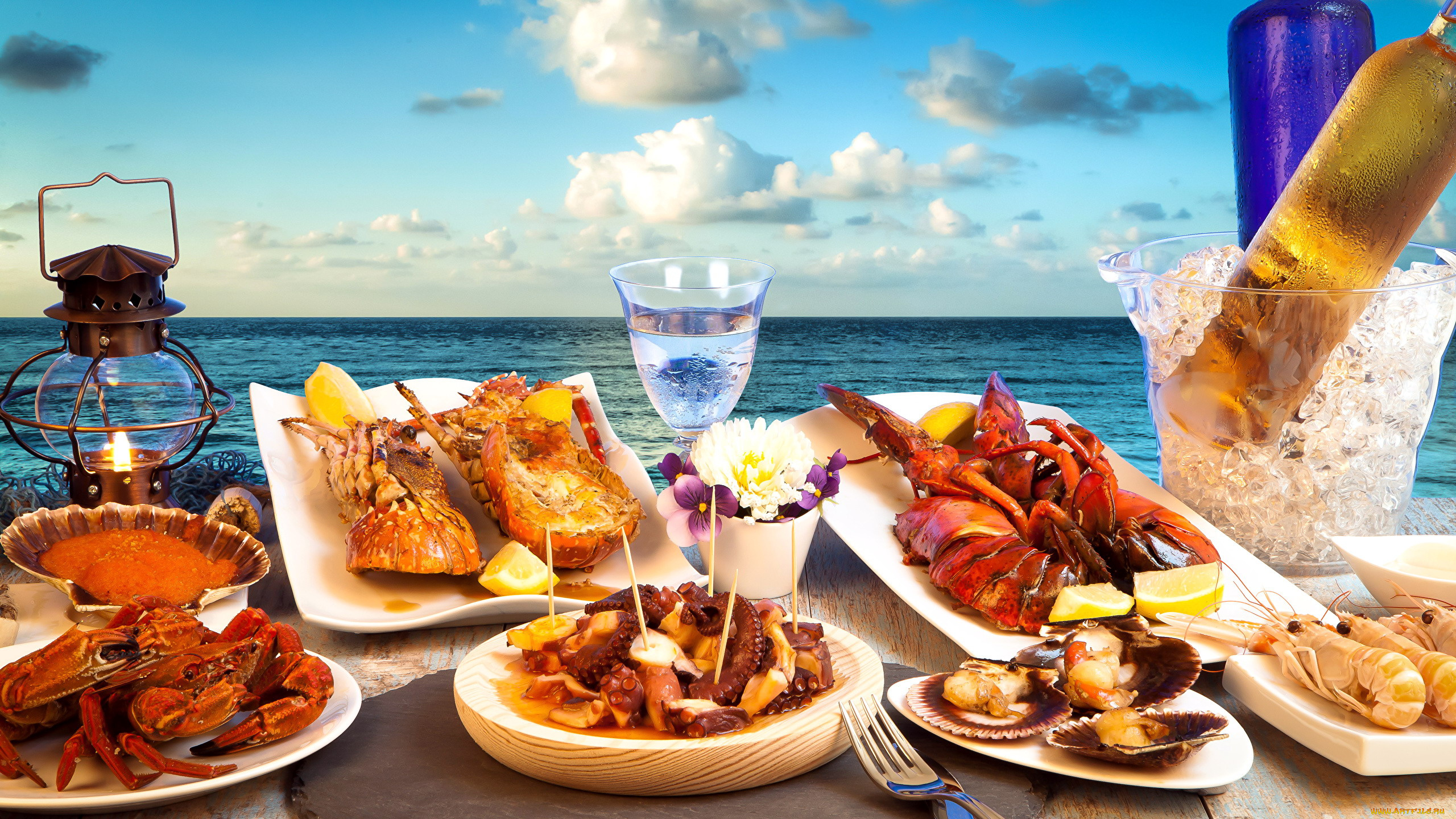 еда, рыбные, блюда, , с, морепродуктами, накрытый, стол, морепродукты, ассорти