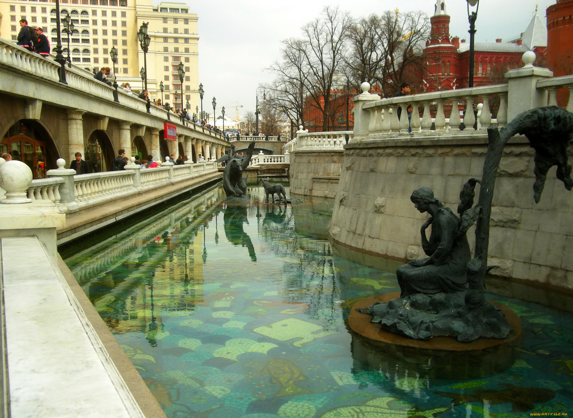 города, москва, россия, мост, пруд, вокруг, александровского, сада