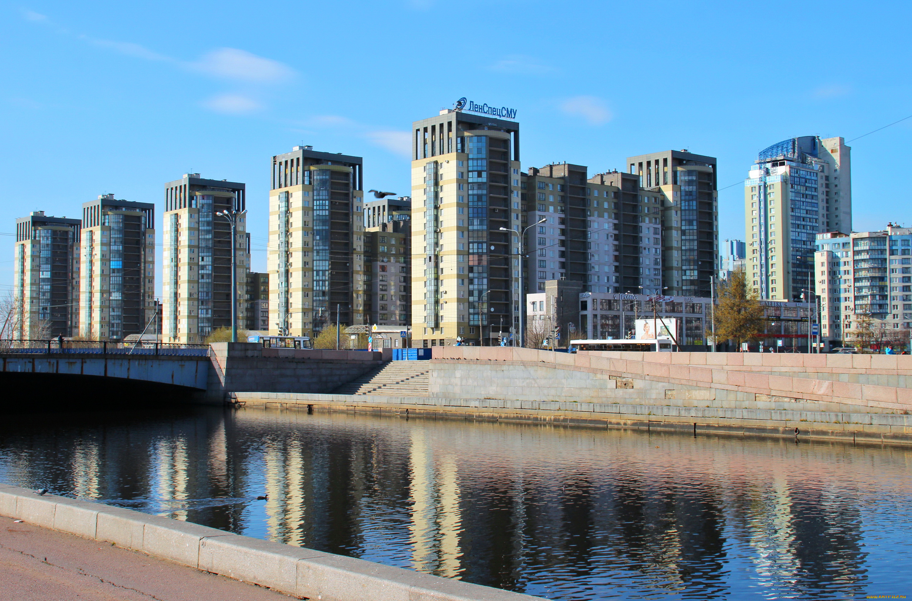 набережная, смоленки, города, санкт-петербург, , петергоф, , россия, набережная, петербург, смоленка, река, дома