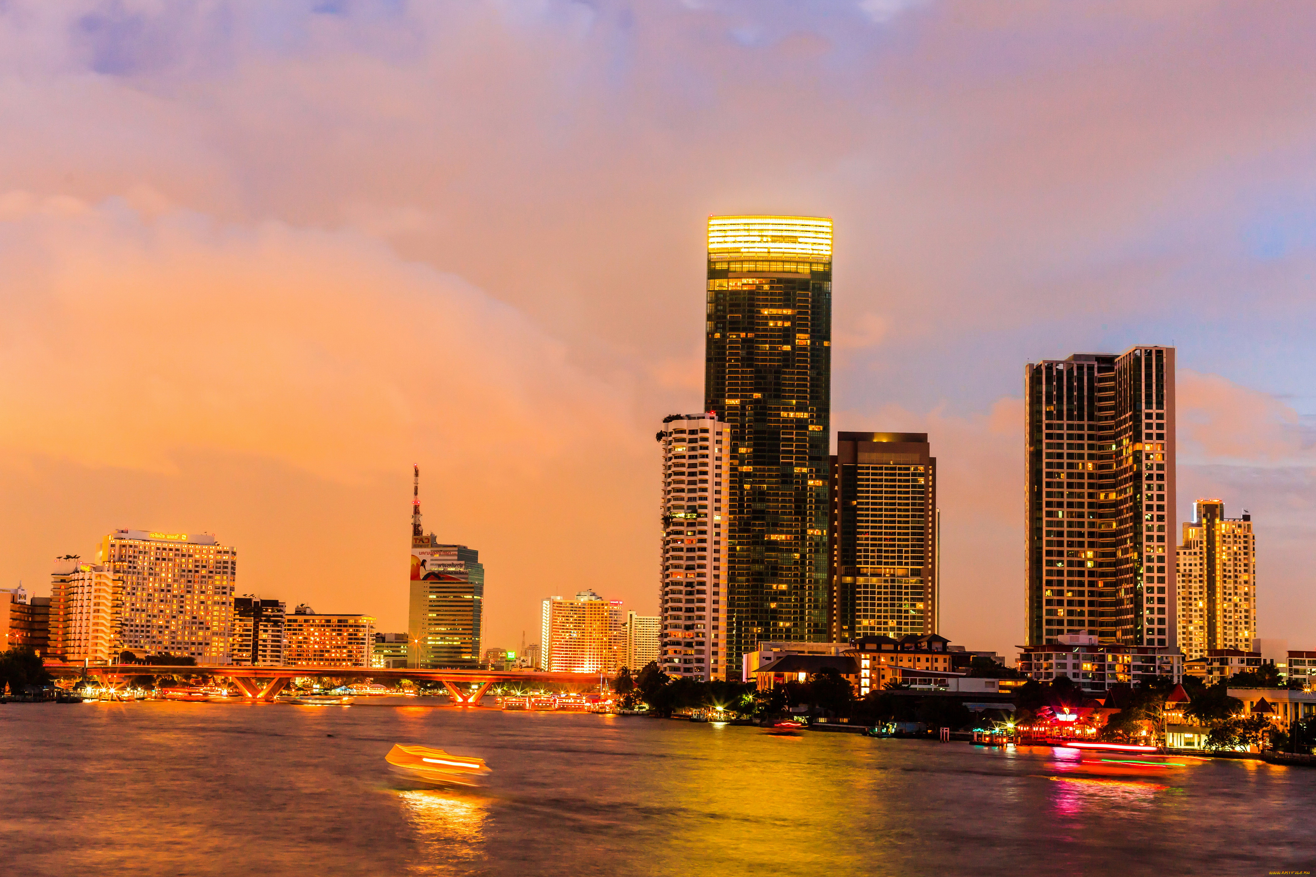 таиланд, , бангкок, города, бангкок, , таиланд, дома, ночь, огни, небоскребы, бангкок