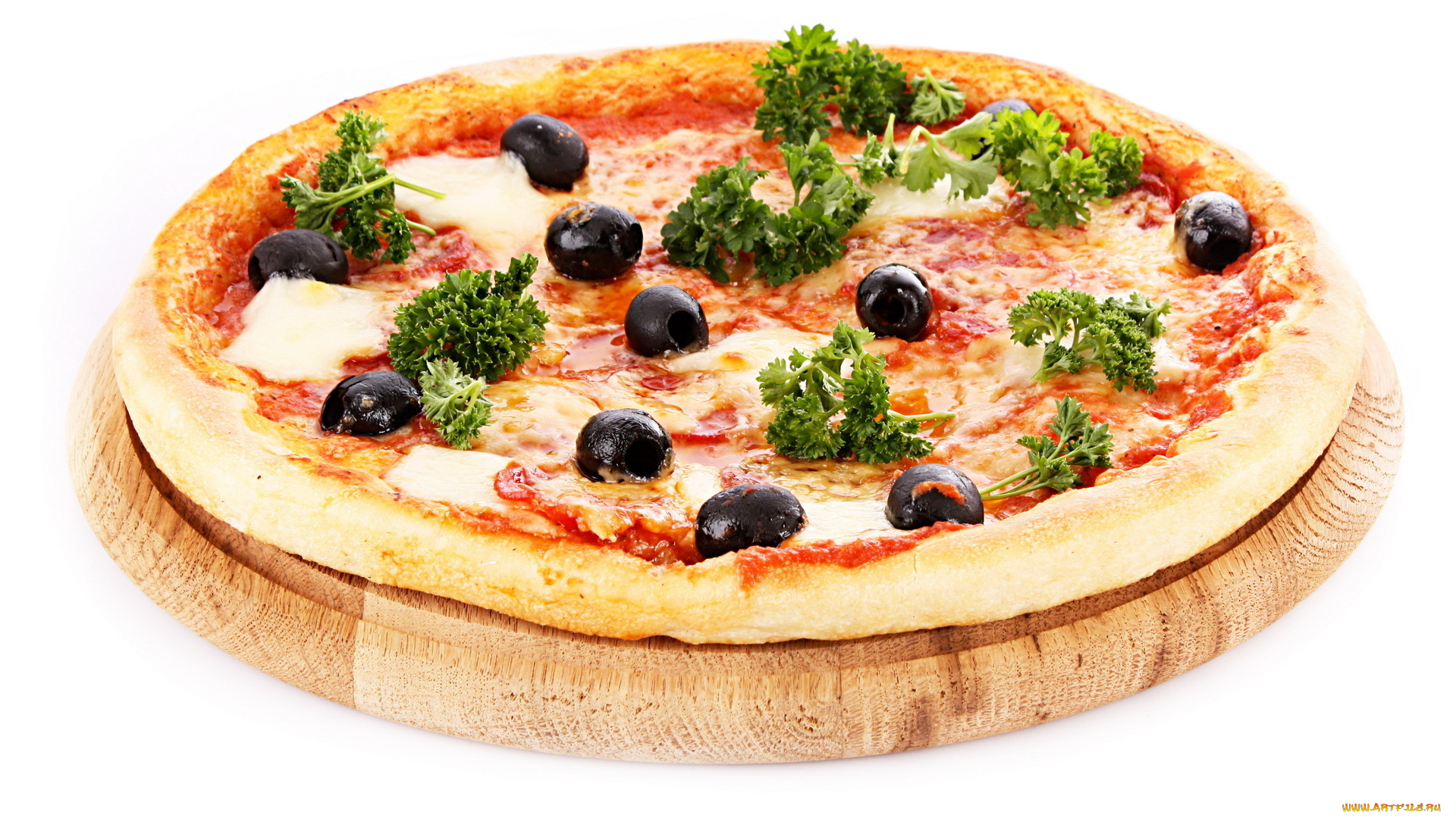 еда, пицца, петрушка, маслины, сыр