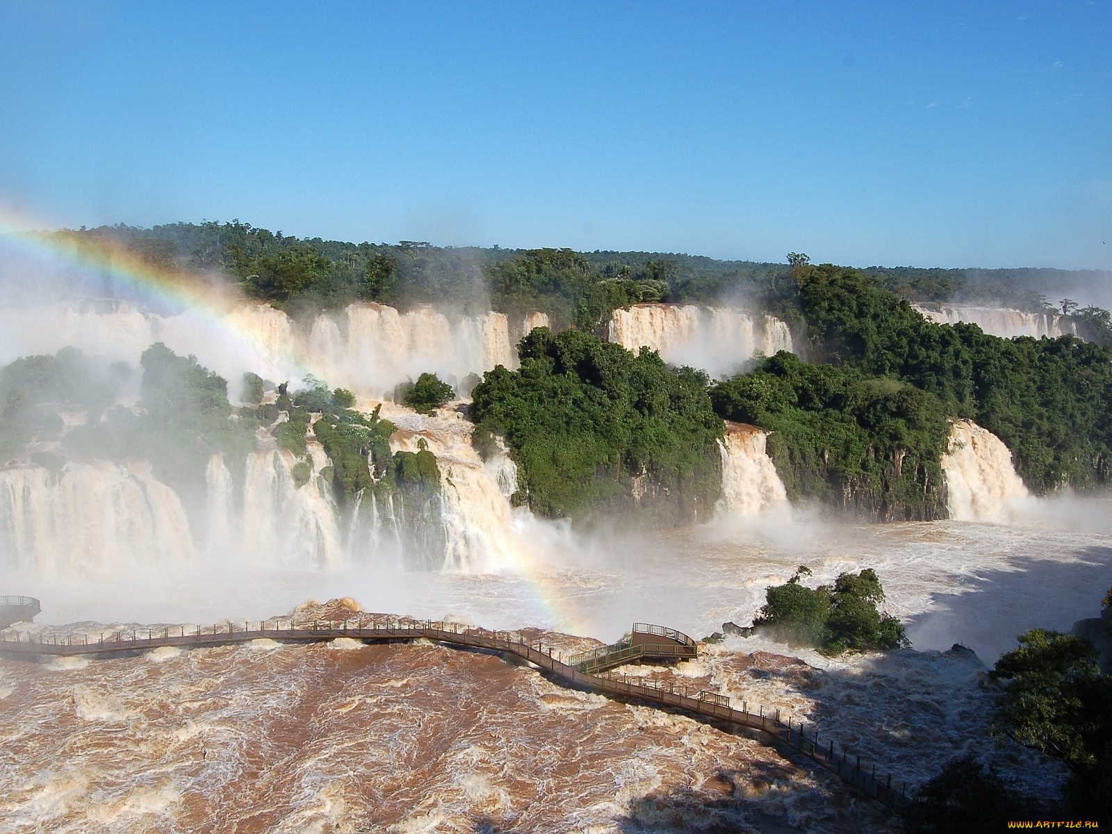водопад, фос, ду, игуасу, бразилия, природа, водопады, мост, радуга
