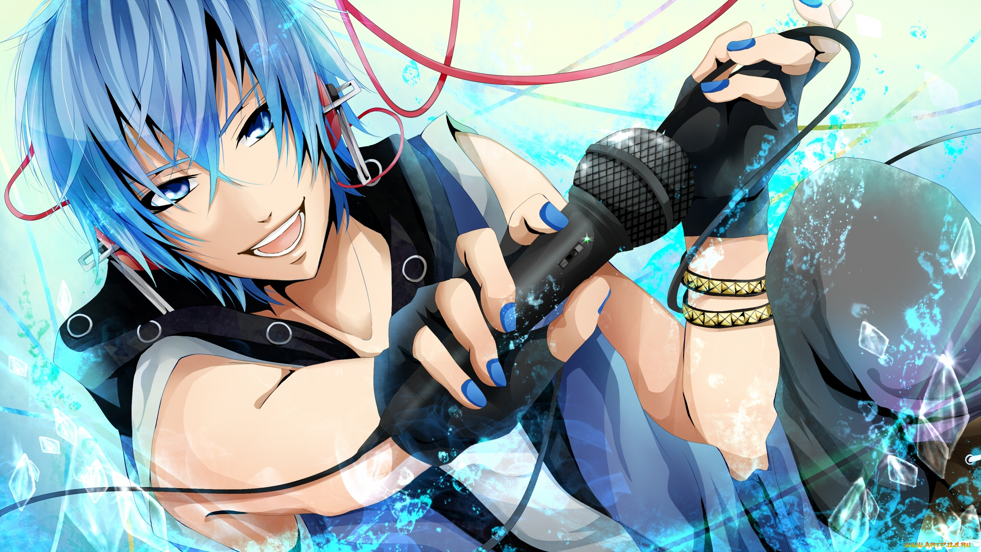 kaito, аниме, vocaloid, мужчина, микрофон, наушники