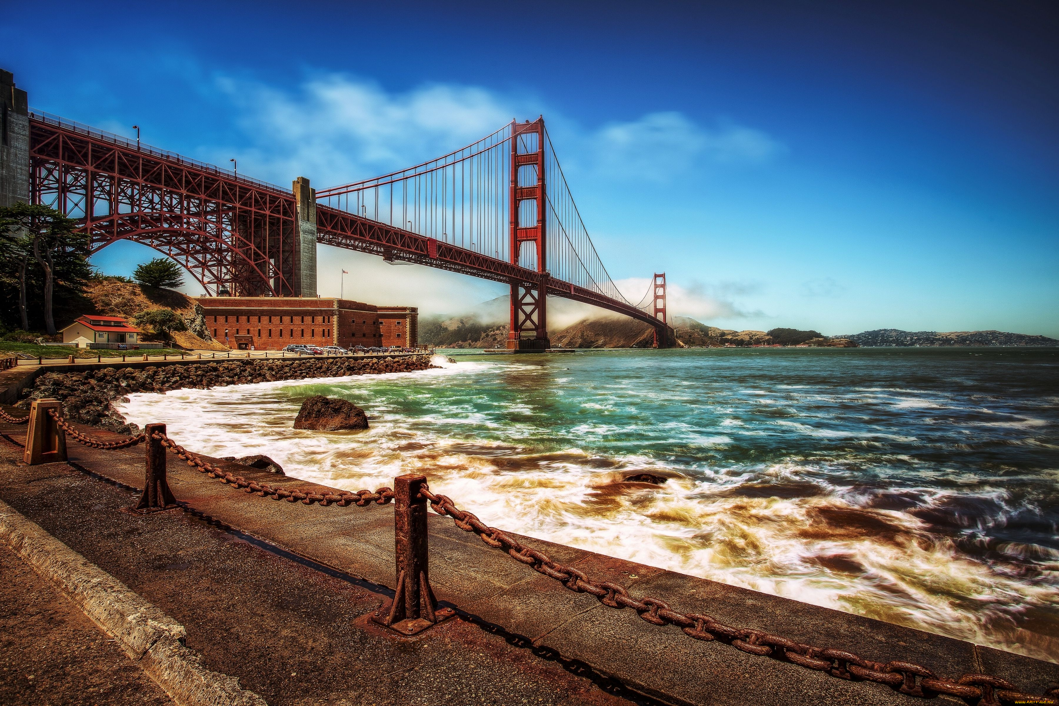 Обои разрешение 1920. Мост золотые ворота (г. Сан-Франциско). Бруклинский мост Сан Франциско. Голден гейт бридж Сан Франциско набережная.
