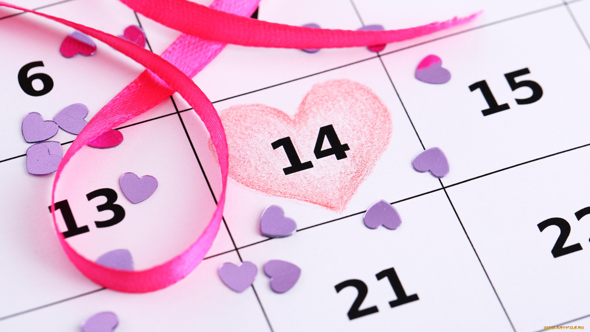 праздничные, день, святого, валентина, , сердечки, , любовь, клетки, календарь, даты, ленточка, сердечки, числа