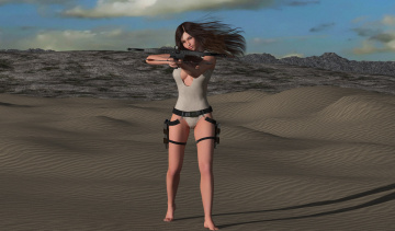 Картинка 3д+графика люди+ people взгляд девушка оружие