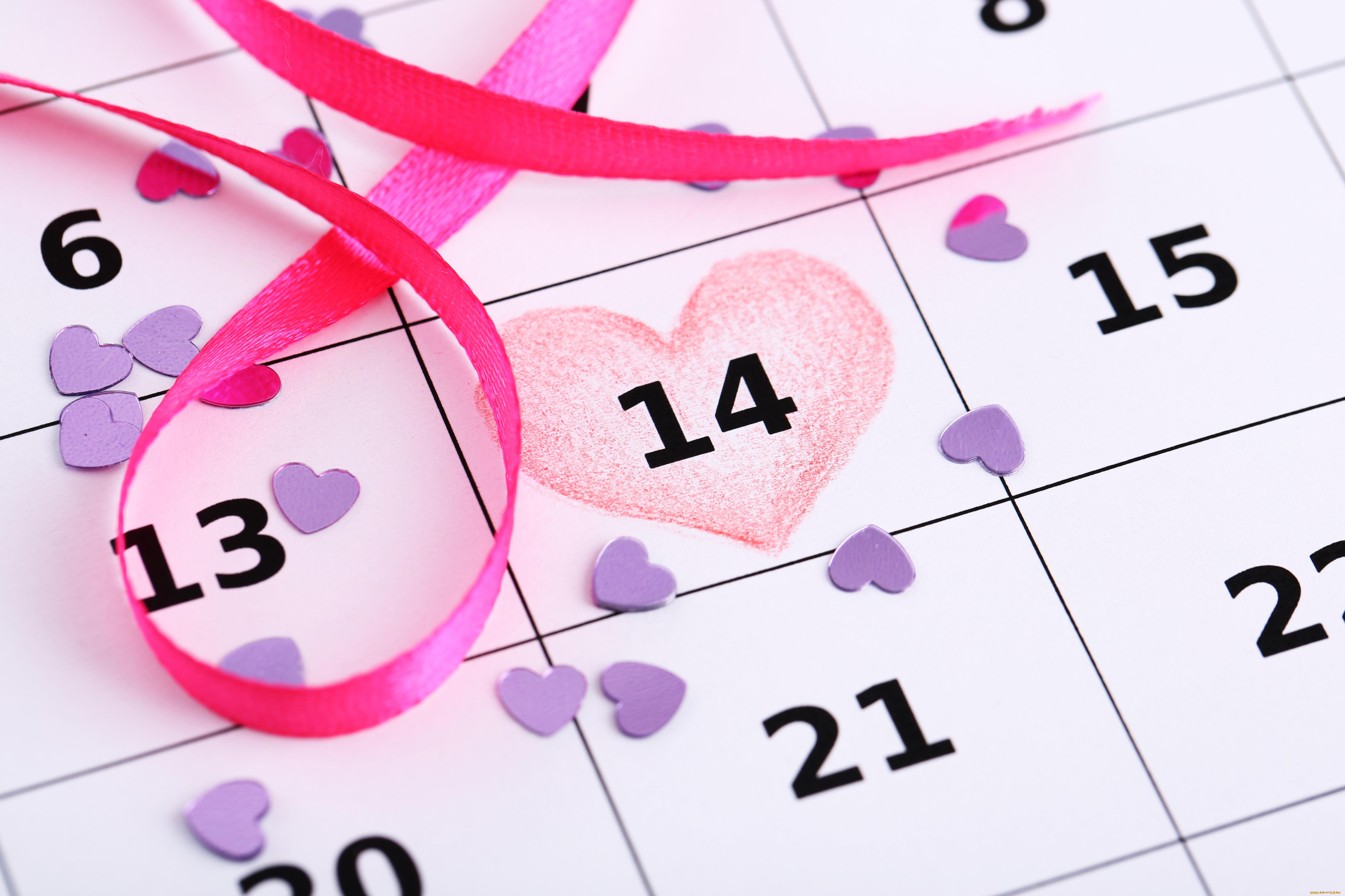 праздничные, день, святого, валентина, , сердечки, , любовь, клетки, календарь, даты, ленточка, сердечки, числа