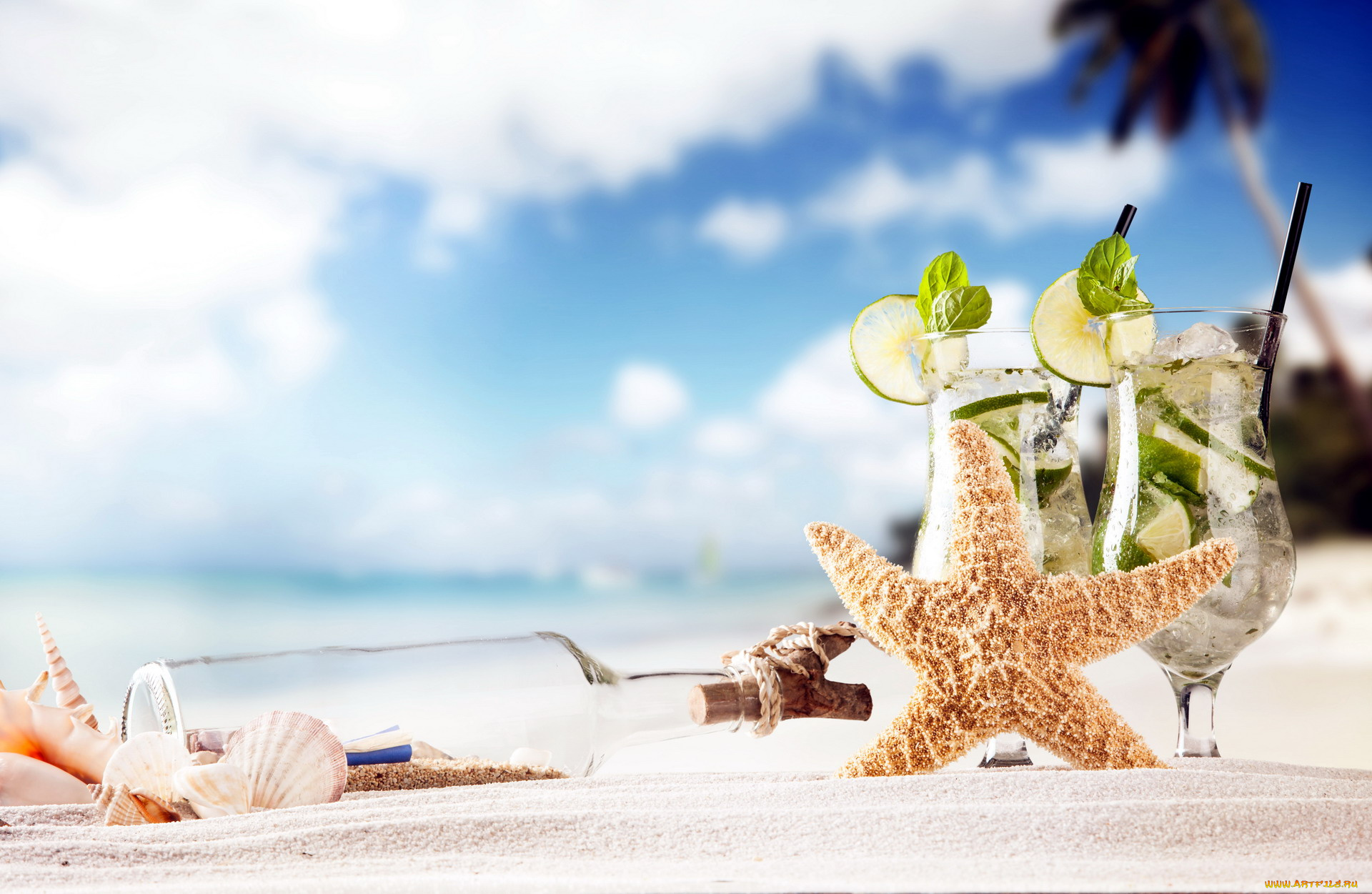 еда, напитки, , коктейль, морская, пляж, бутылка, ракушки, звезда