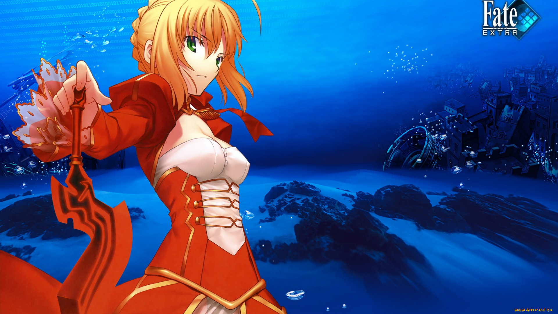 fate, extra, аниме, fate, stay, night, фон, взгляд, девушка