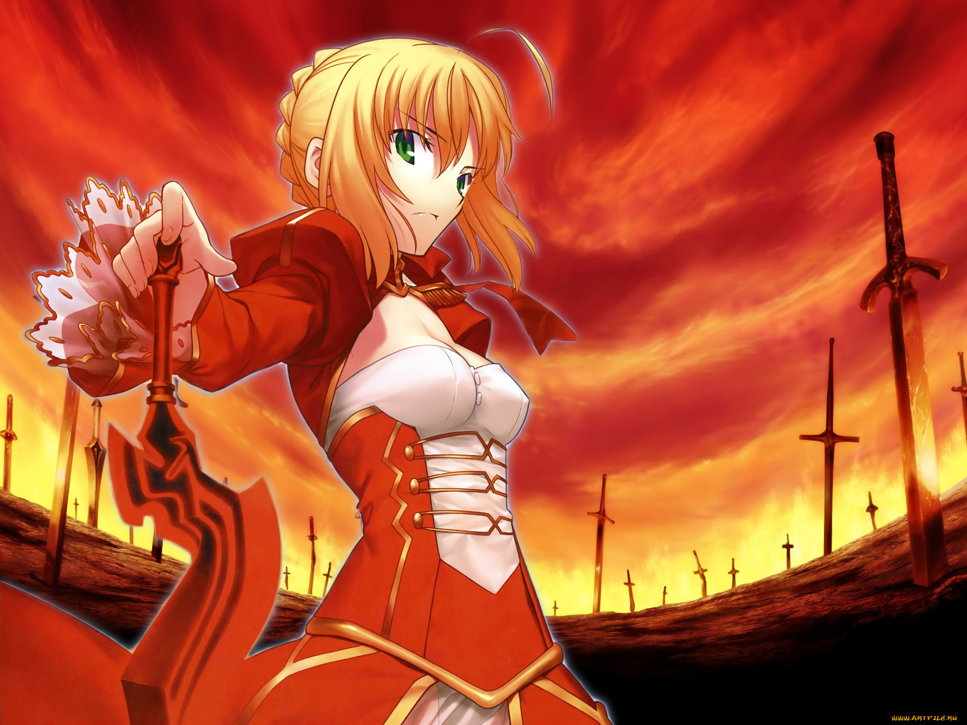 fate, extra, аниме, fate, stay, night, фон, взгляд, девушка