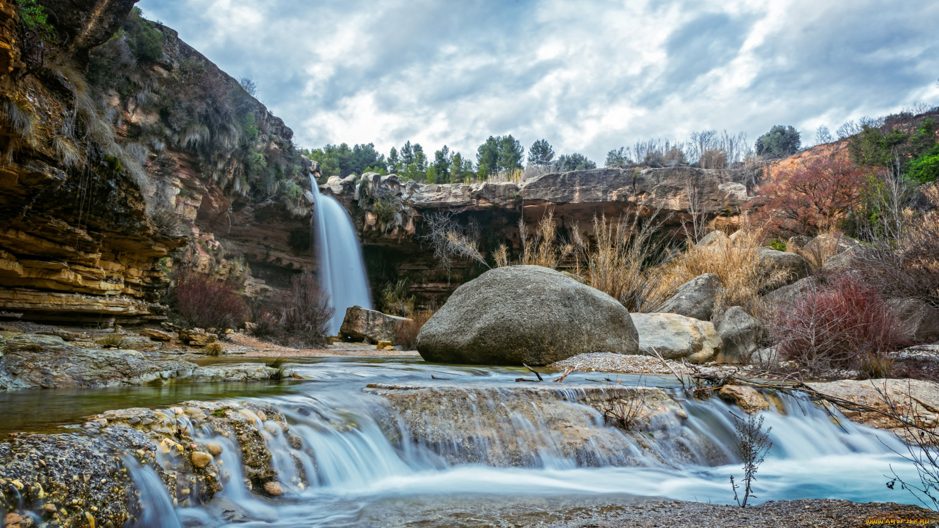 природа, водопады, камни, скалы, hdr, spain, stones