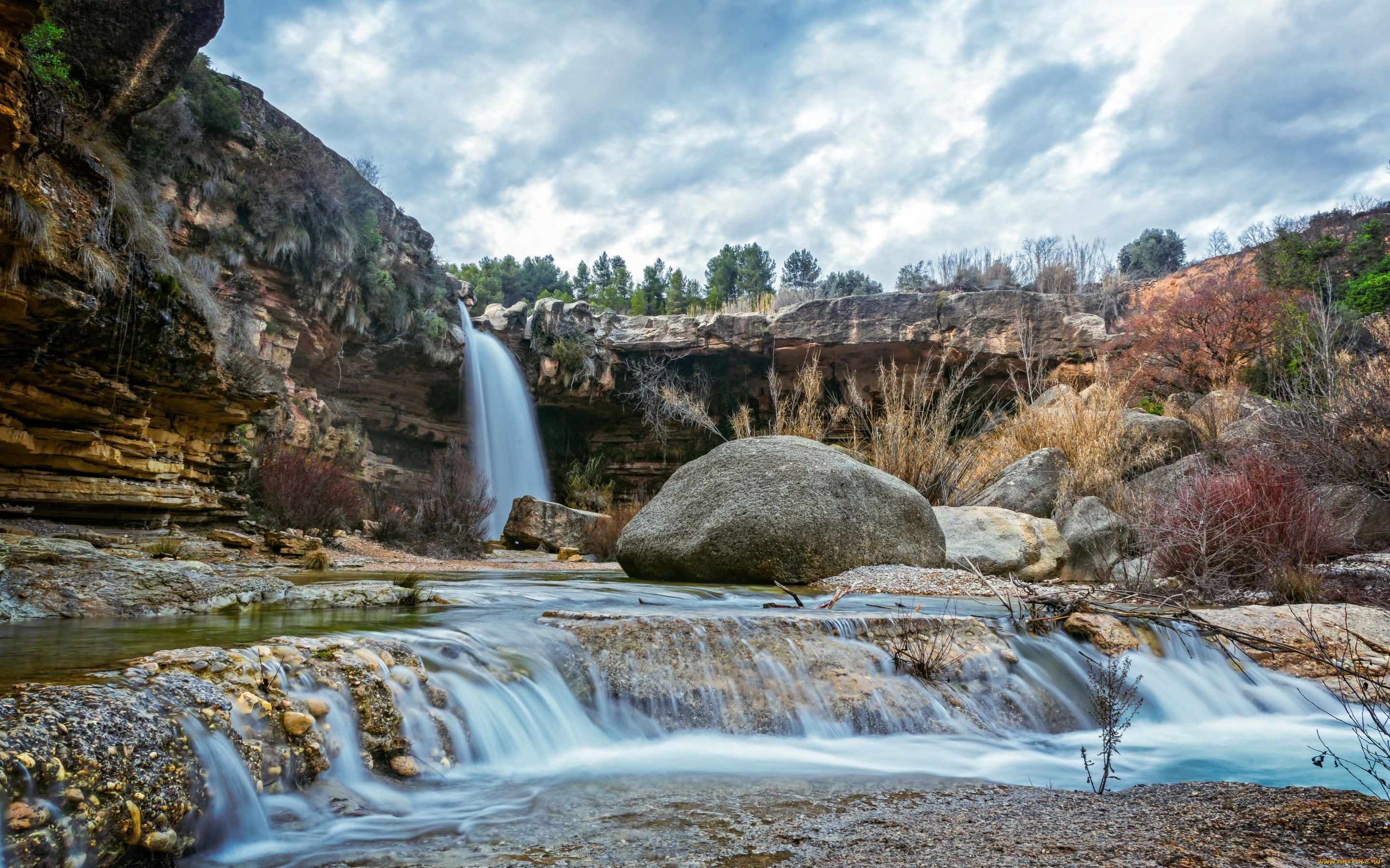 природа, водопады, камни, скалы, hdr, spain, stones