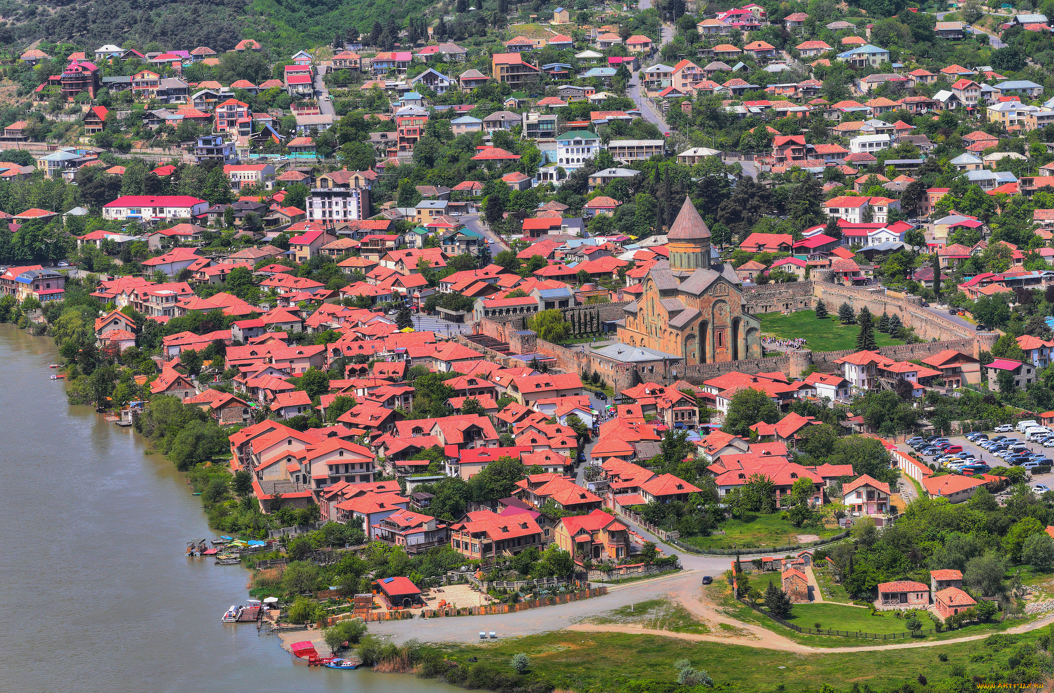 мцхета, , грузия, города, -, панорамы, вид, сверху