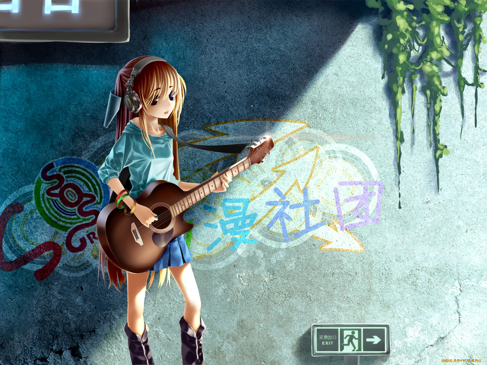 аниме, the, melancholy, of, haruhi, suzumiya, девушка, гитара, граффити