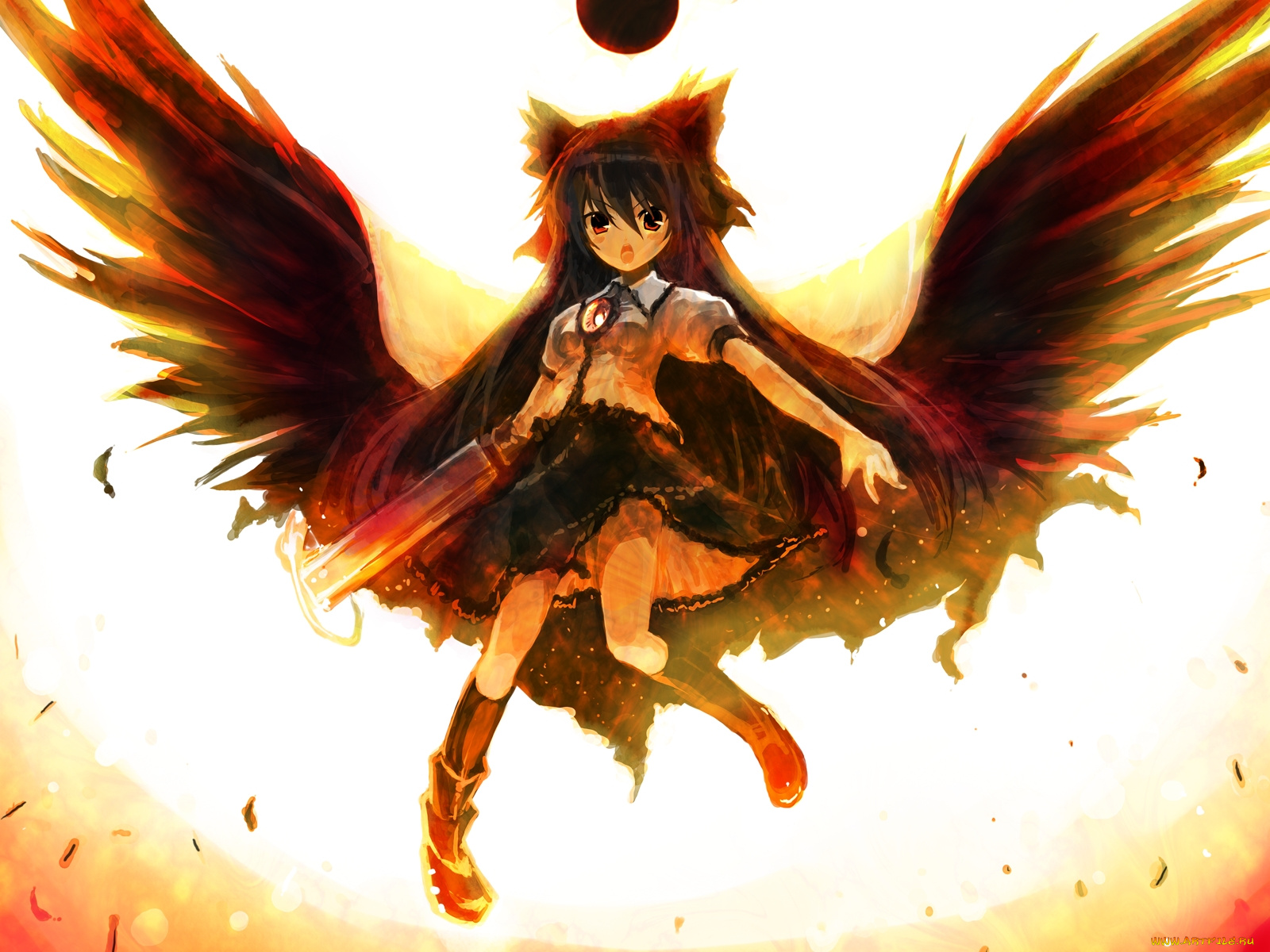аниме, touhou, крылья, девушка, оружие