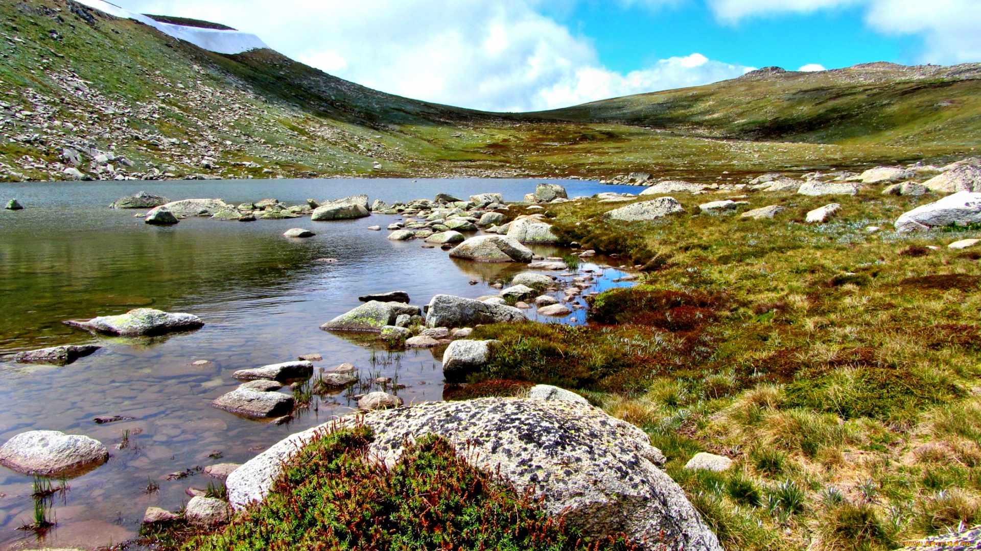 lake, cootapatamba, природа, реки, озера, озеро, холмы, камни, мох, трава