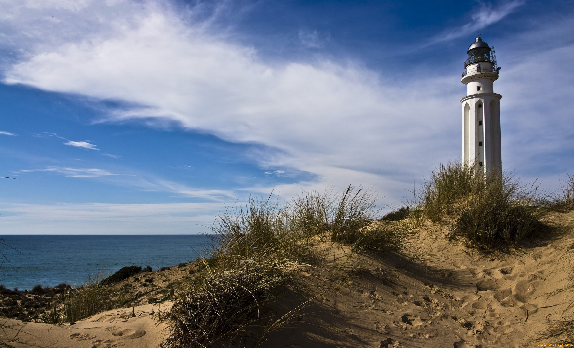 faro, de, trafalgar, природа, маяки, трава, океан, берег, дюны, маяк, следы