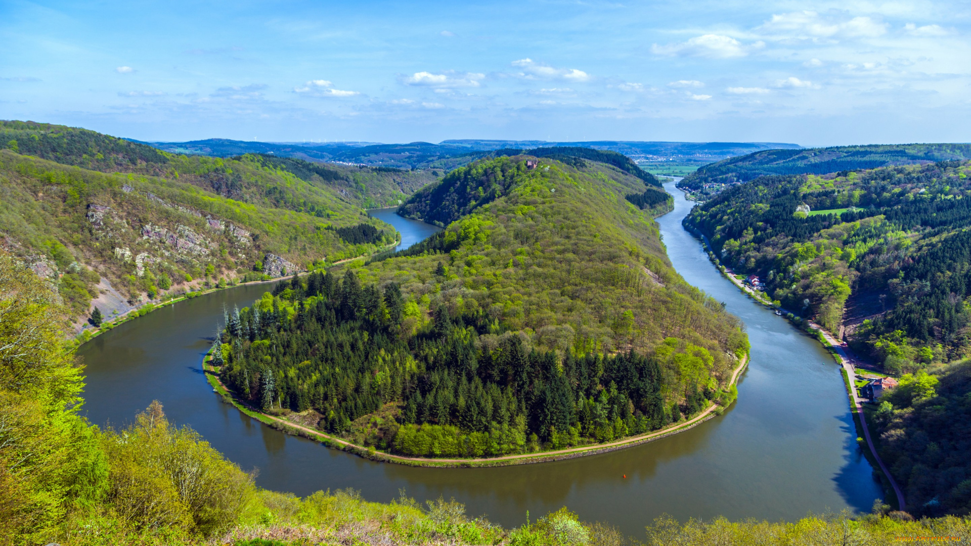 природа, реки, озера, германия, река, саар, петля, саара, изгиб, деревья, лес, вид