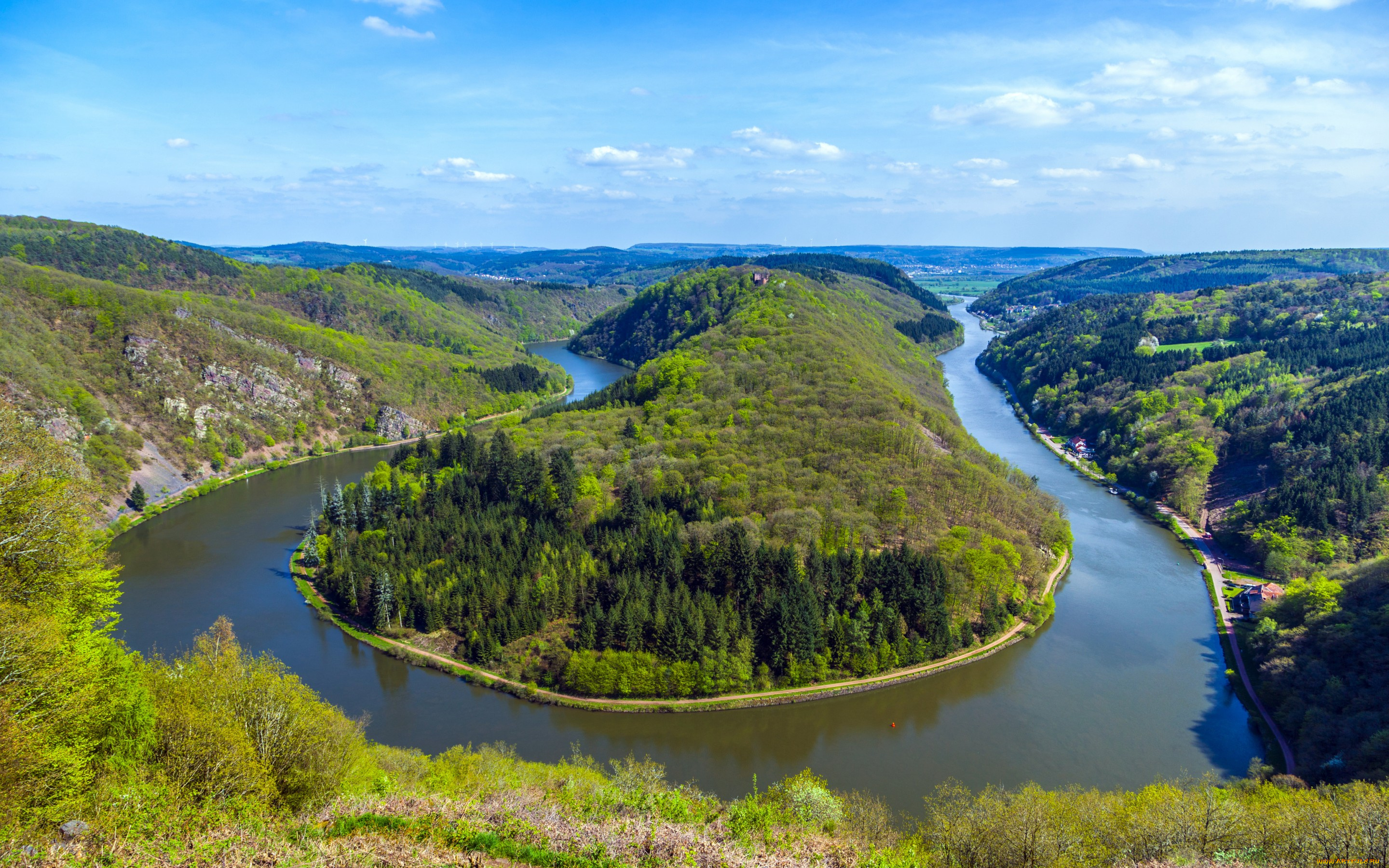 природа, реки, озера, германия, река, саар, петля, саара, изгиб, деревья, лес, вид