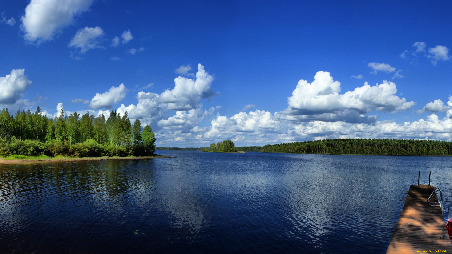природа, реки, озера, лодки, панорама, канада, река, деревья, облака, небо