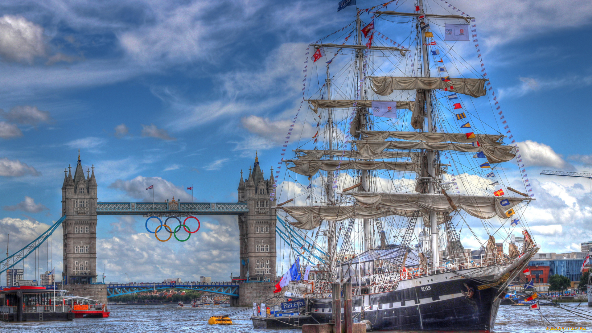 барк, «белэм», корабли, парусники, тауэрский, мост, tower, bridge, белэм, belem, река, темза, england, лондон, англия, river, thames, london