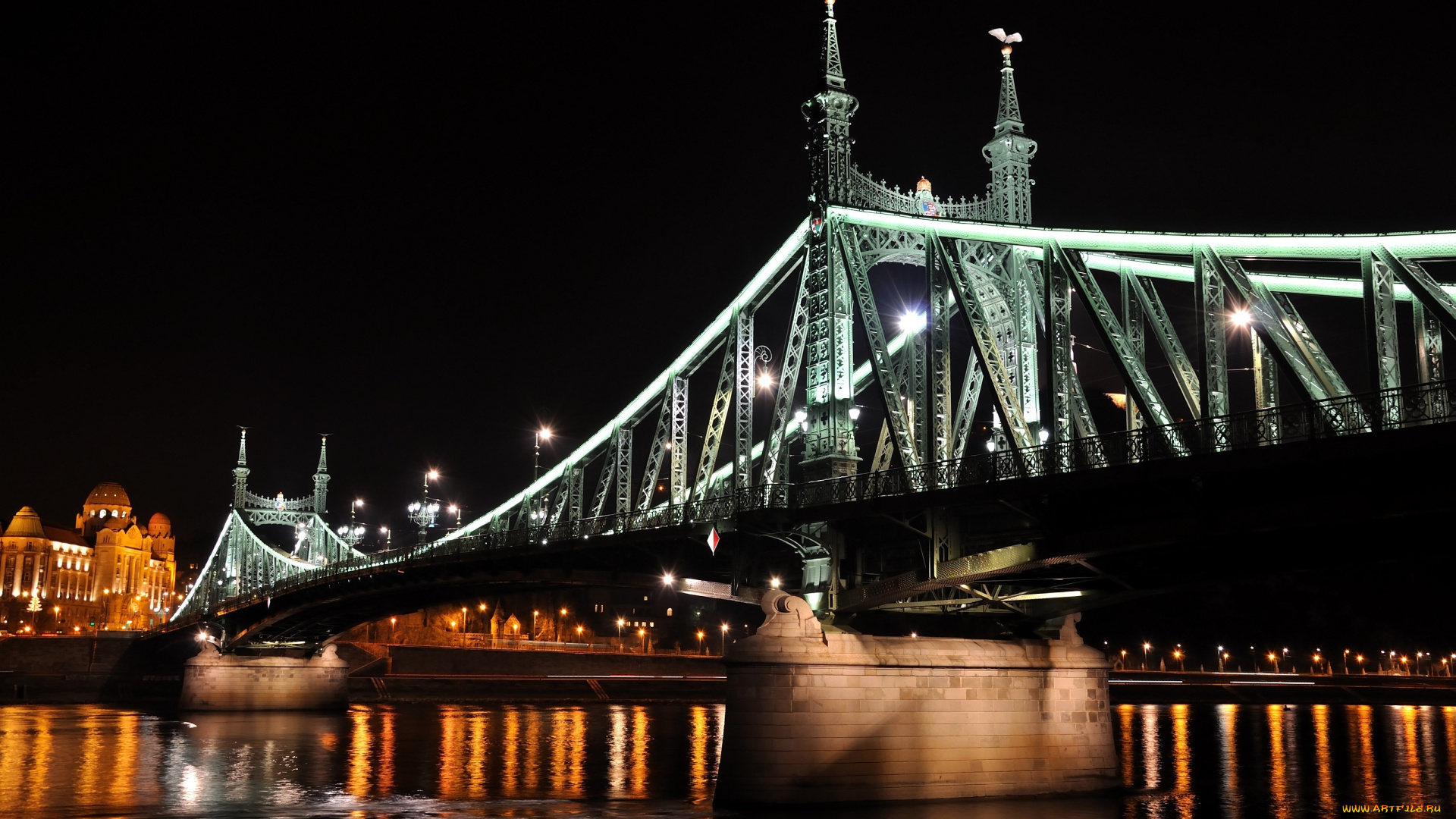 города, будапешт, венгрия, мост, река, огни, ночь