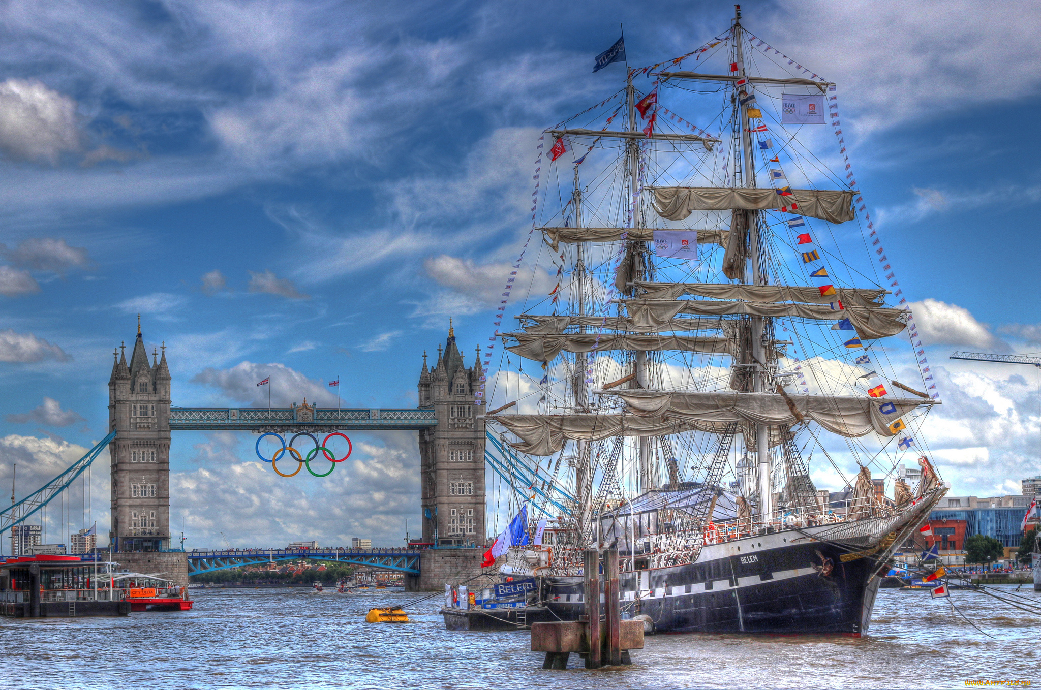 барк, «белэм», корабли, парусники, тауэрский, мост, tower, bridge, белэм, belem, река, темза, england, лондон, англия, river, thames, london