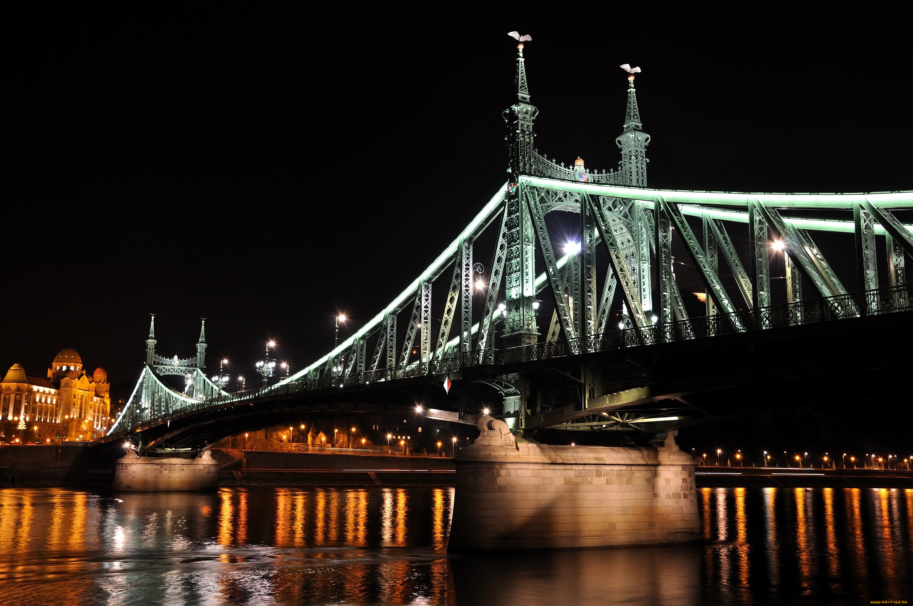 города, будапешт, венгрия, мост, река, огни, ночь