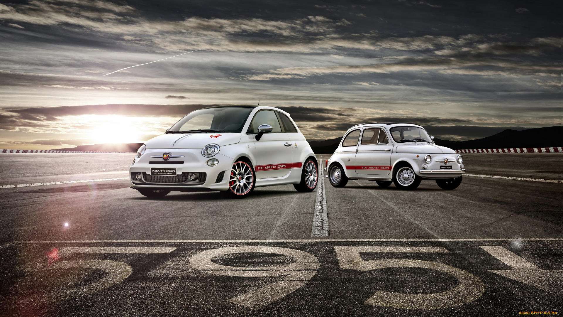 2013, abarth, 595, автомобили, fiat, дорога, закат