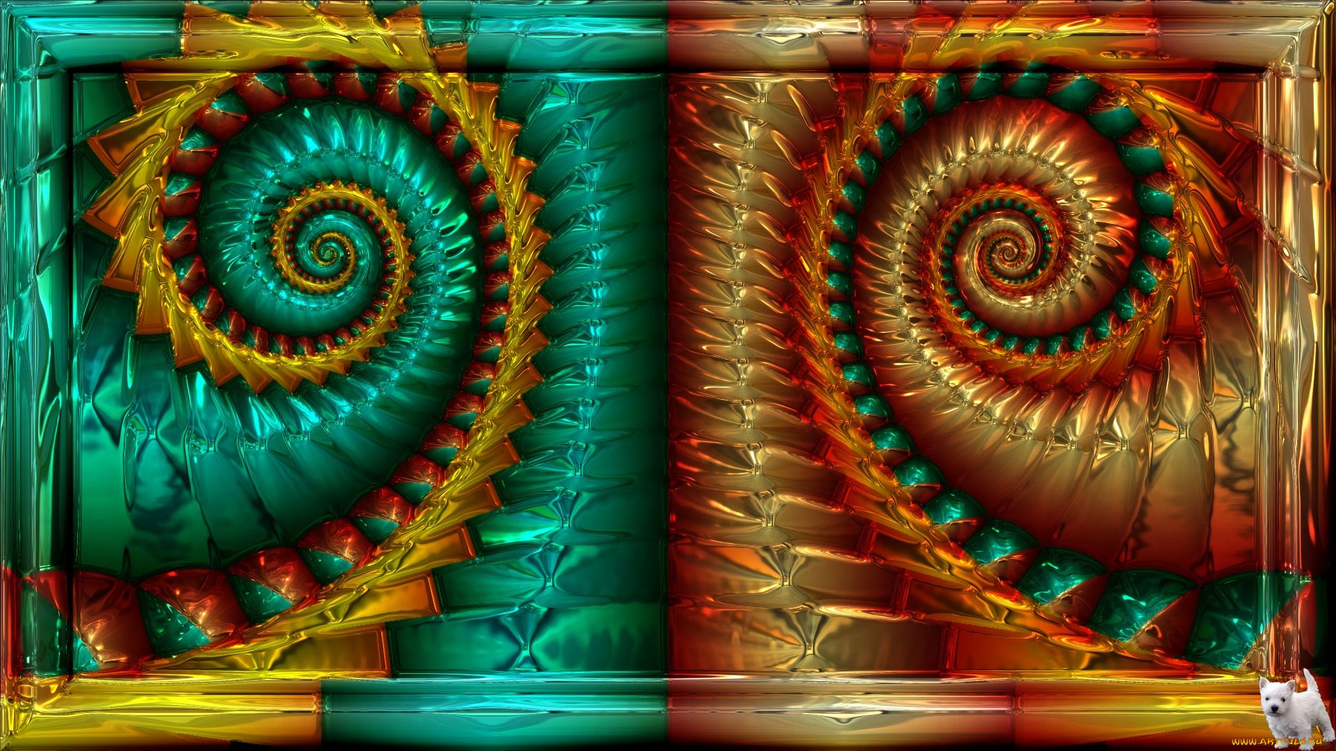 3д, графика, fractal, фракталы, цвета, фон, щенок, узор