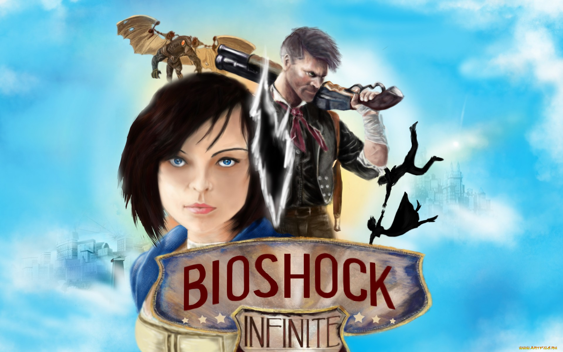 bioshock, infinite, видео, игры, мужчина, девушка