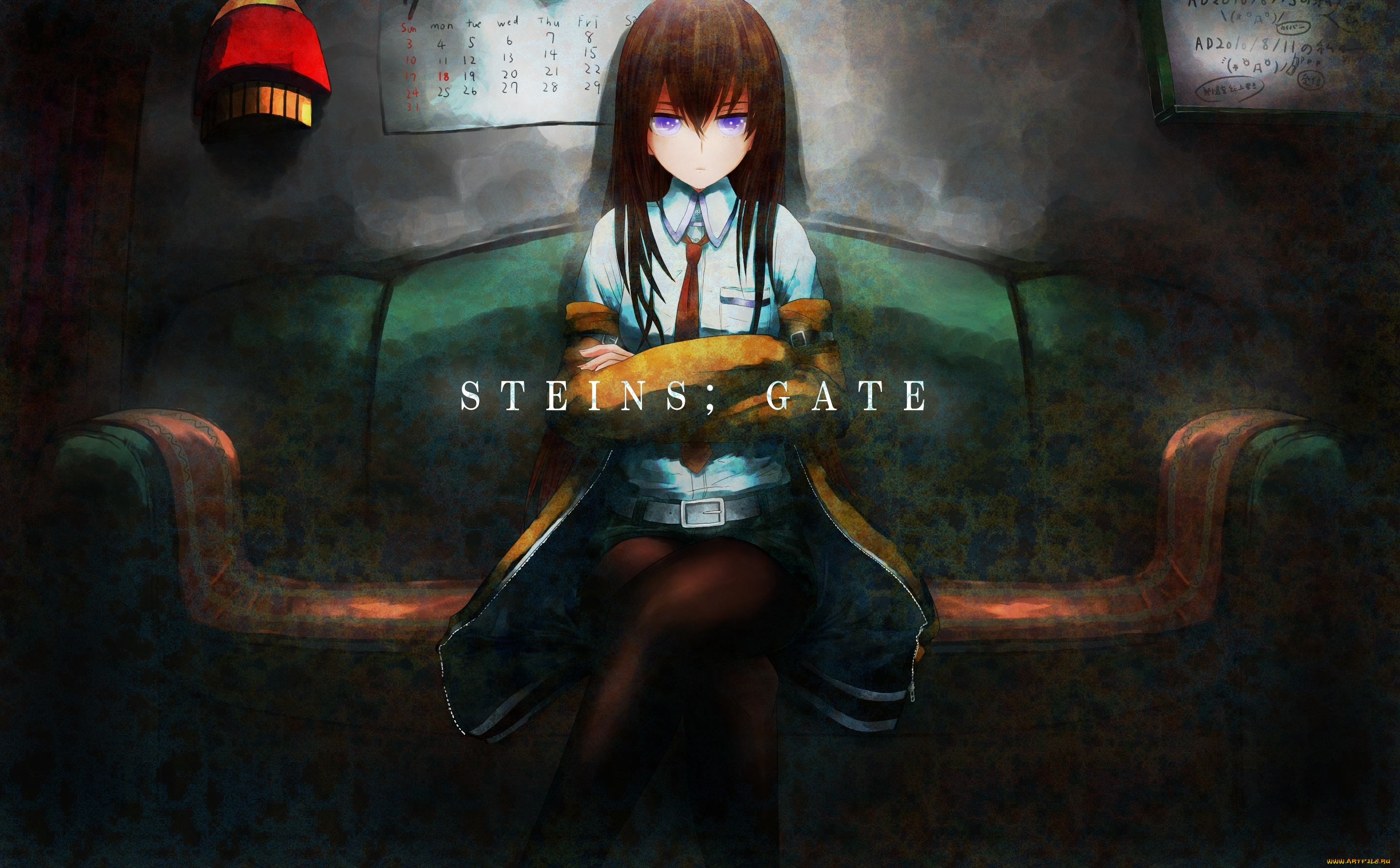 аниме, steins, gate, девушка, диван