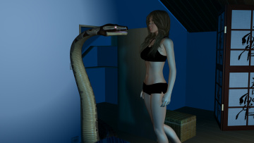Картинка 3д+графика фантазия+ fantasy змея фон взгляд девушка